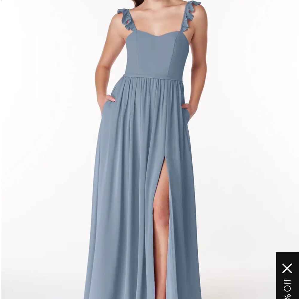 Azazie Maxi Dress Dress Metz Style in Dusty Blue Size 00/0